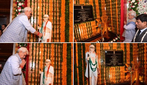 'JKUT LG Manoj Sinha Unveiled a statue of Mahatma Gandhi Ji at Civil Secretariat, Srinagar'